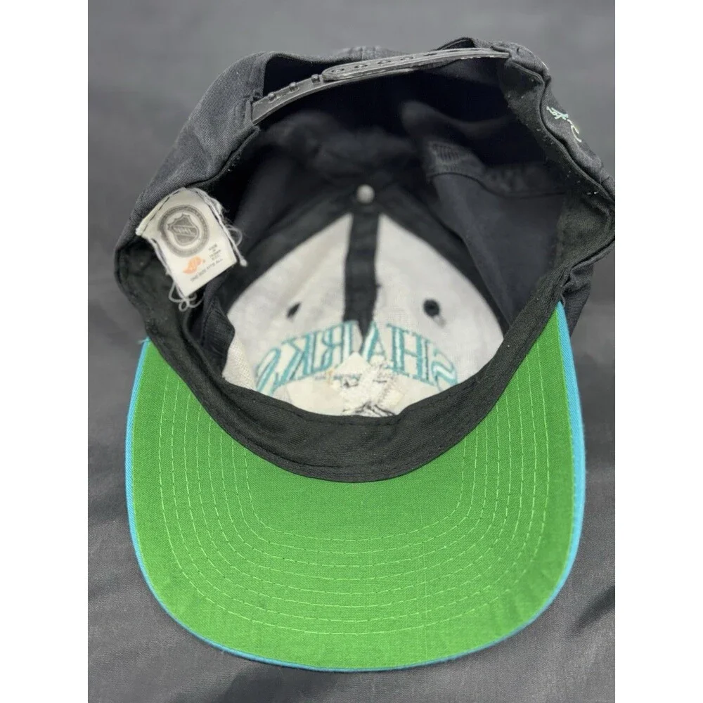 Vintage San Jose Sharks Youth Snapback Black Hat Teal Blue Bill Adjustable